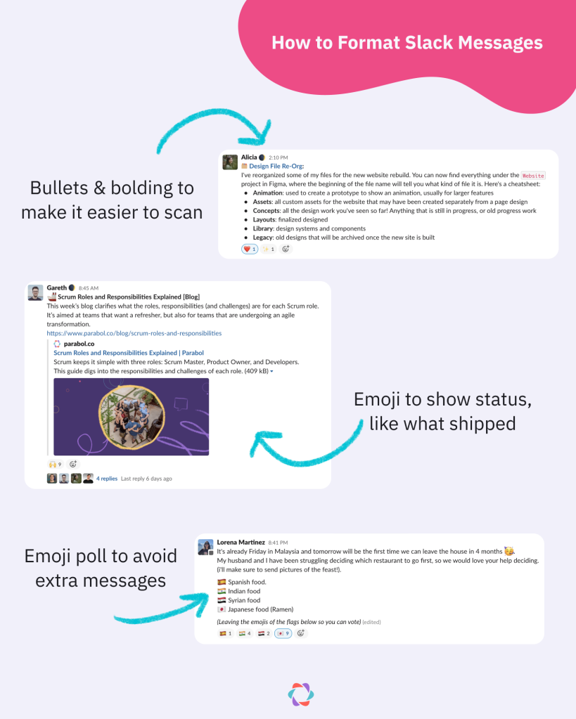 Examples of how to format Slack messages to make it easier to read