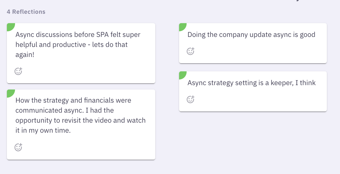 Feedback from the team on our async strategy process for virtual retreats