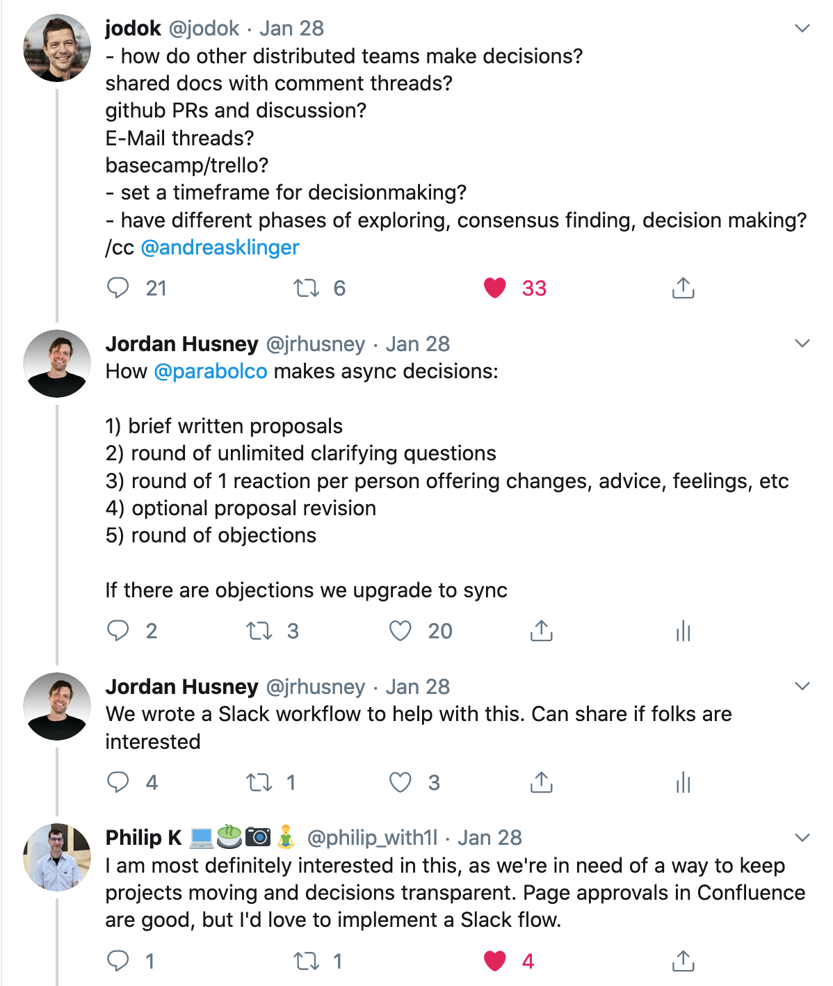 how do other distributed teams make decisions twitter thread