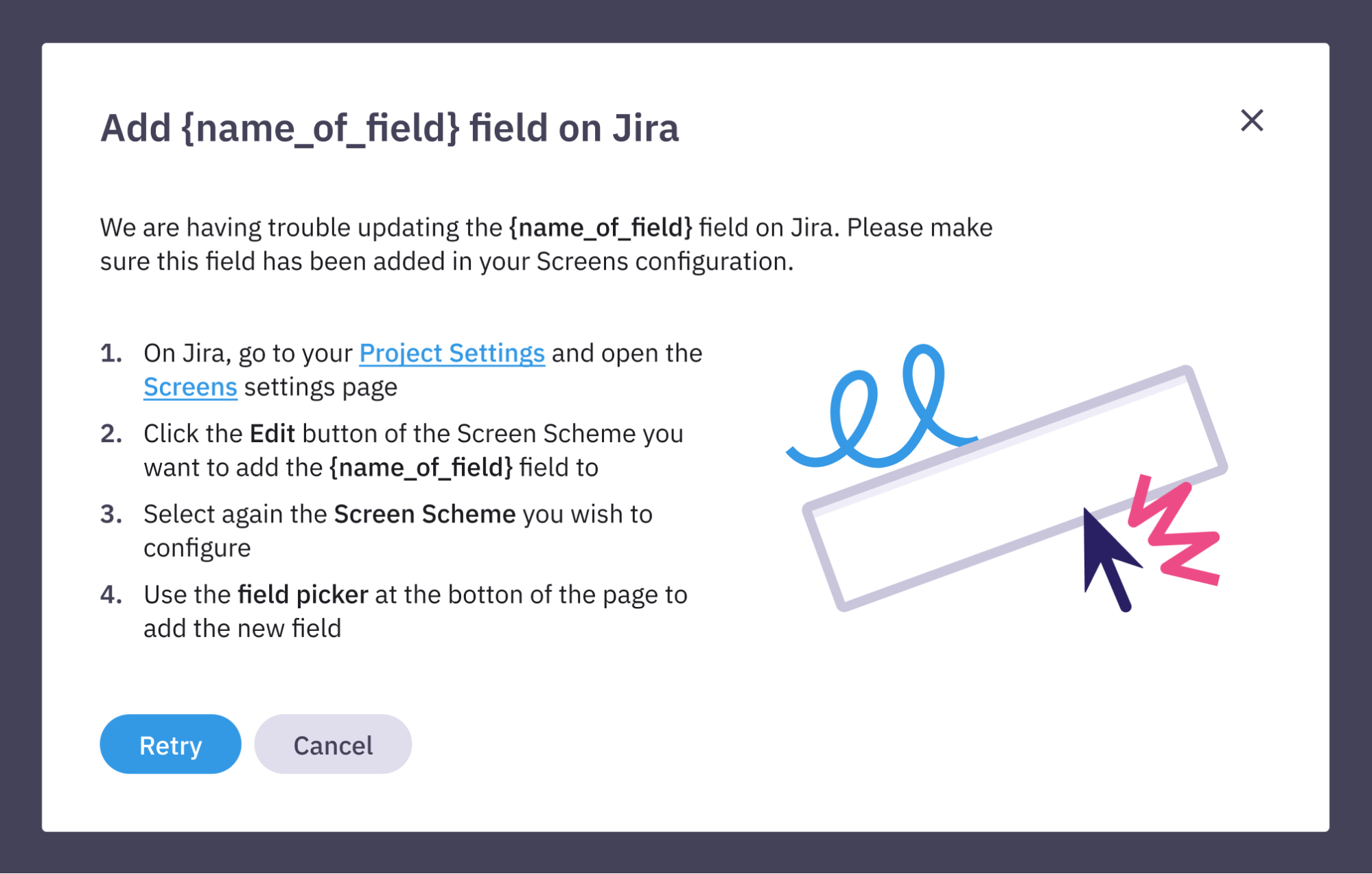 Jira field setup dialog design for Parabol Sprint Poker