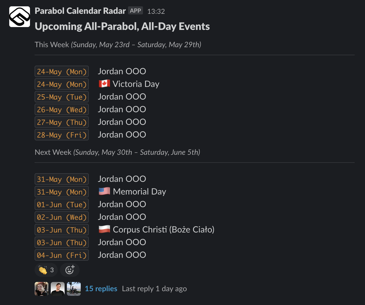 Parabol Autocode Calendar Radar Screenshot