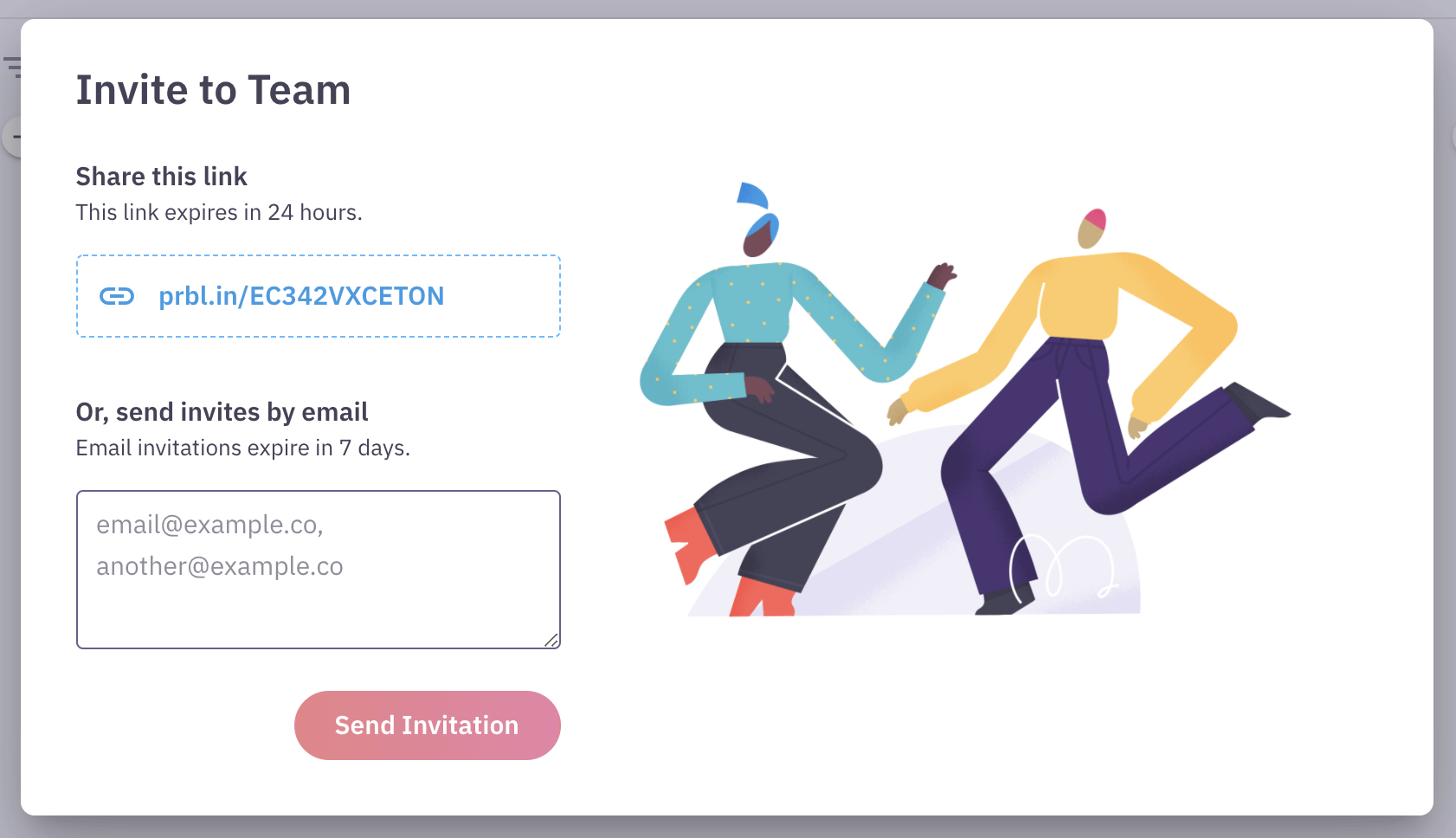 Parabol New Team Invitation Dialog