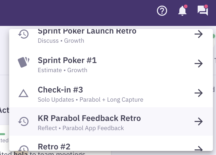 Parabol Old UI Meetings View Example