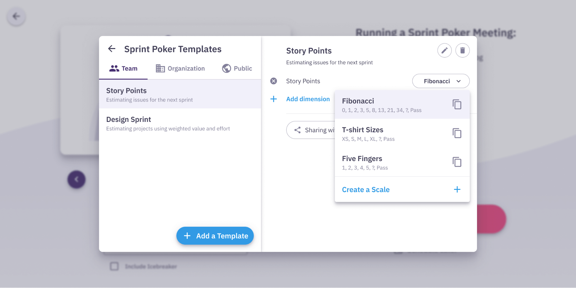 Parabol Sprint Poker Template Selection Design