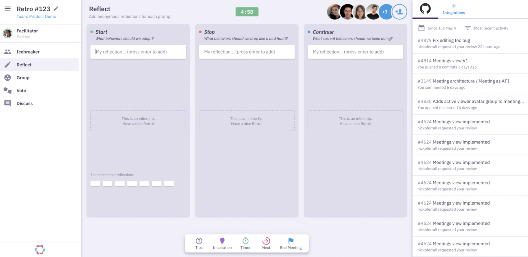 Retrospective Inspriations with Toolbar Parabol Prototype