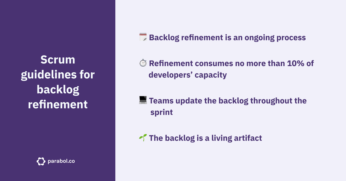 Scrum guidelines for backlog refinement