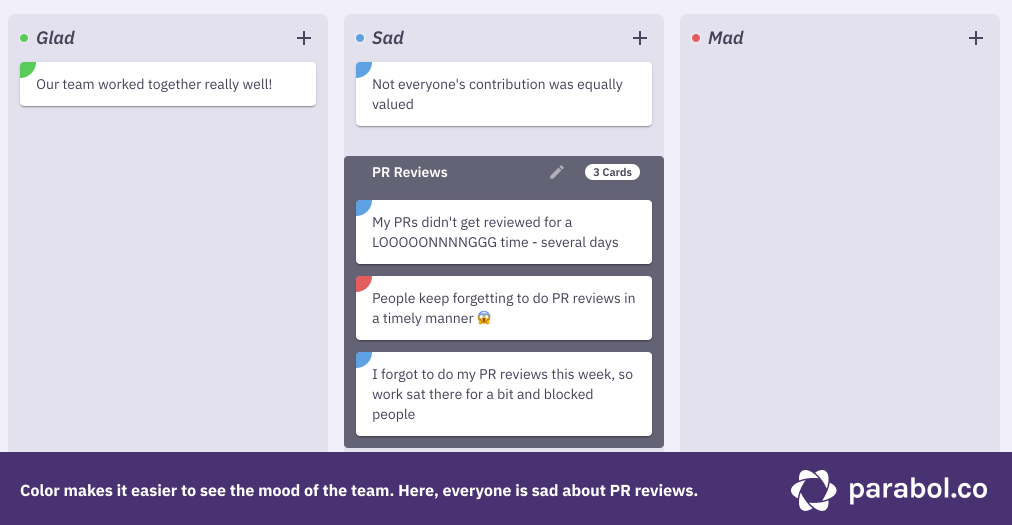 Color-coding makes it clear what prompt a reflection was added to.