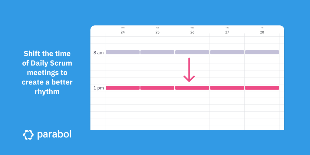 graphic showing shifting the time of a daily scrum to later in the day