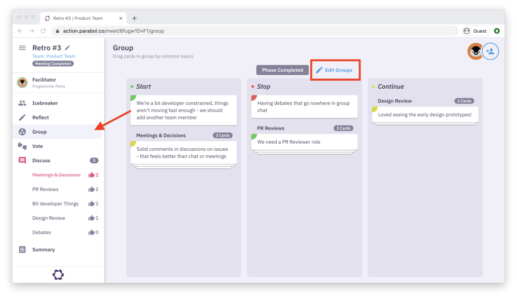 how to edit re-open group phase after moving on