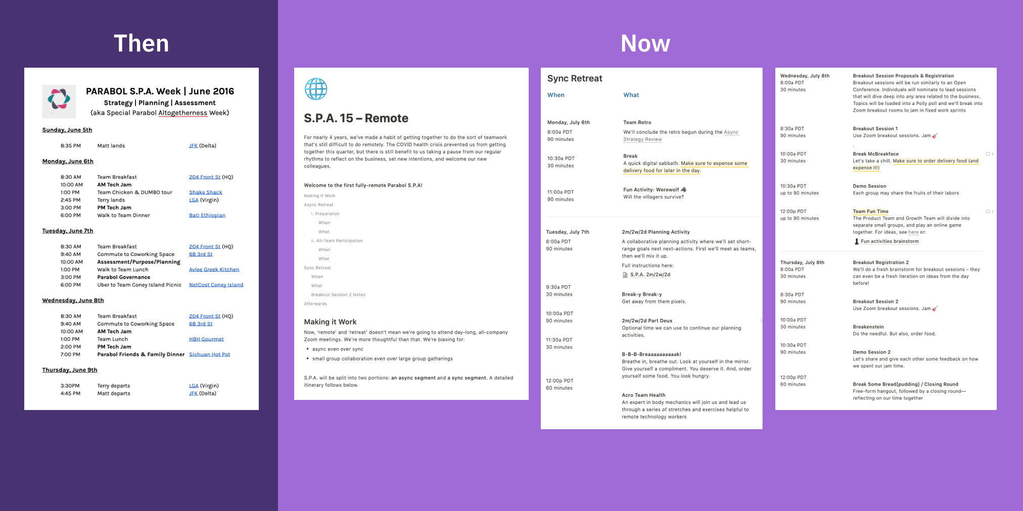 Original in-person retreat agenda vs remote retreat agenda