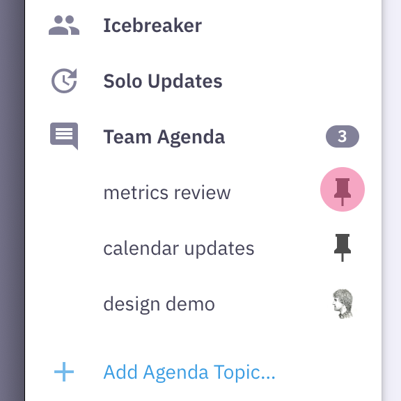 Pin any item in your team agenda to see it during every team Check-in Meeting