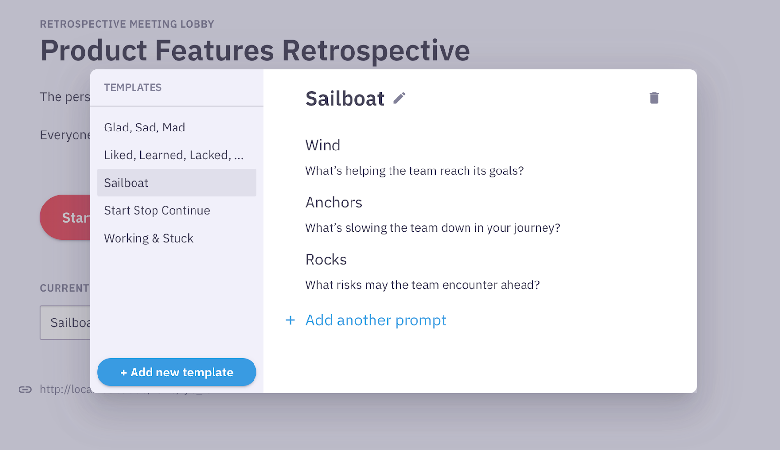Choose from popular retrospective prompts or customize your own