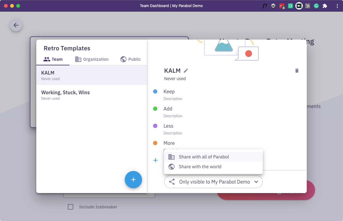 Share retrospective templates across your organization or with the world
