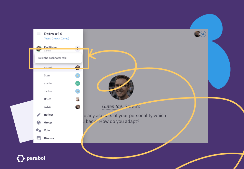 Rotating the facilitator for your agile retro in Parabol is easy 