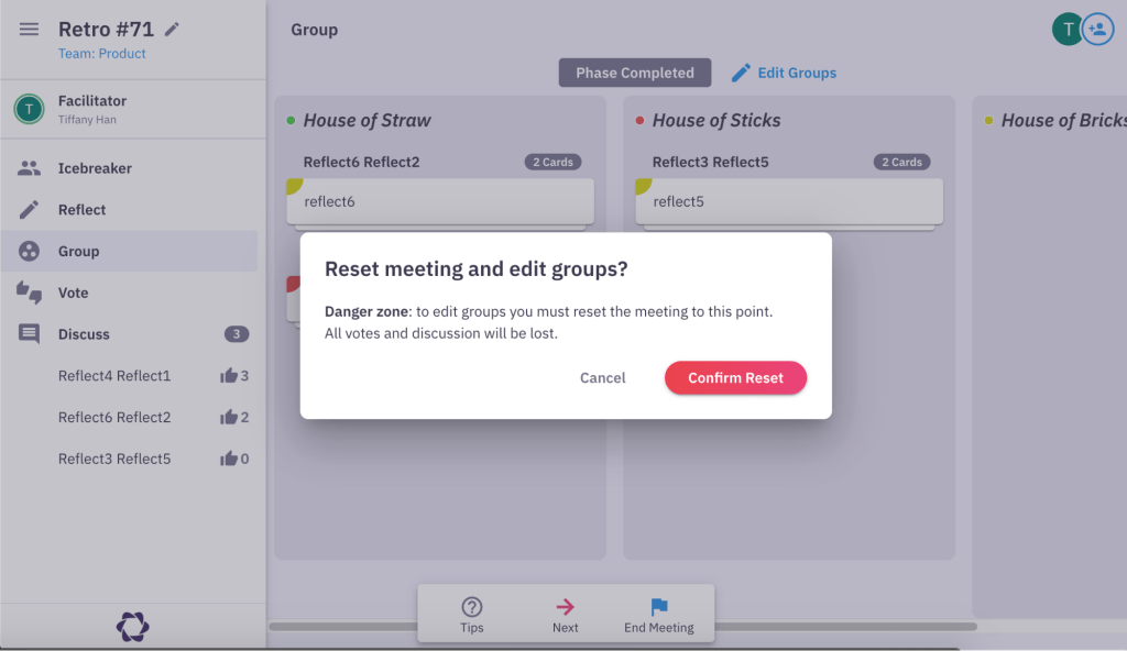 alert modal when resetting group phase