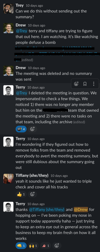 screenshot of Parabol team members chatting about a support issue
