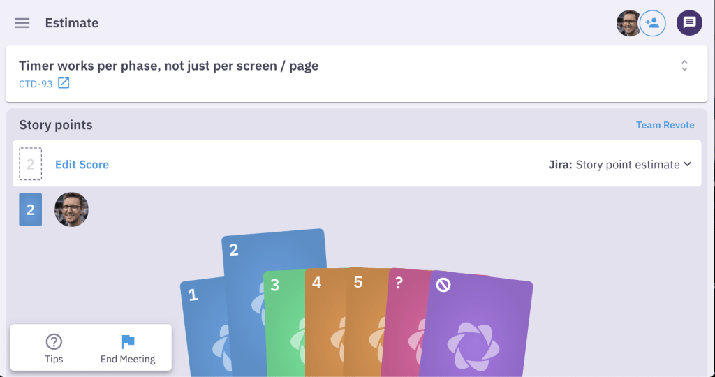 Five fingers agile estimation scale in Parabol
