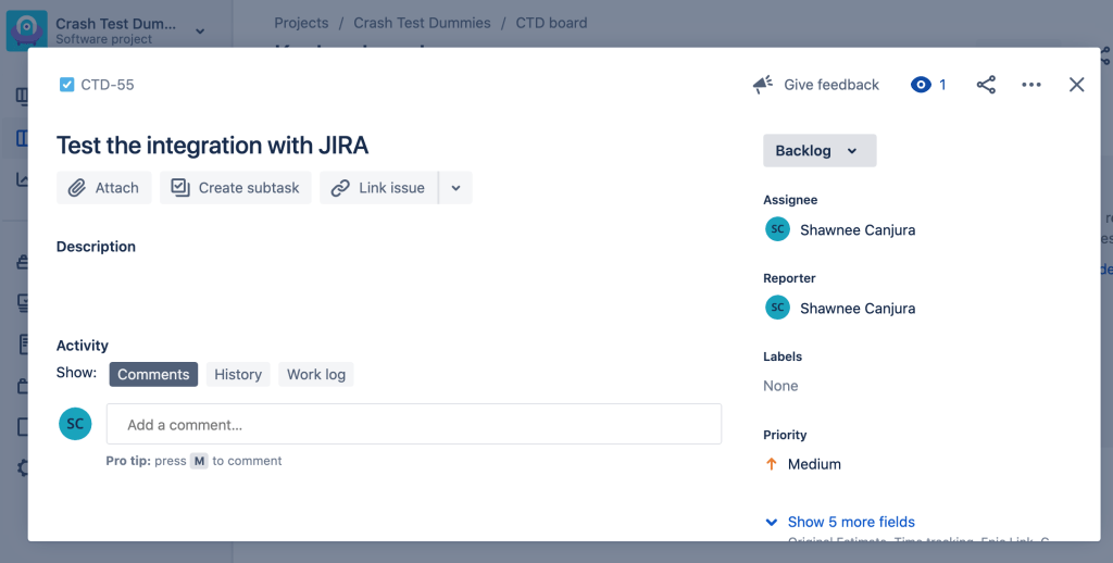 screenshot of the Parabol task in Jira