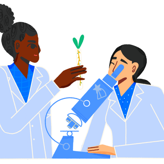 Illustration of team mates reviewing their work