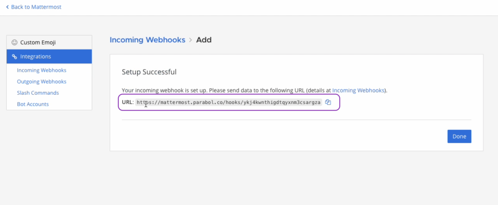 example of mattermost webhook url