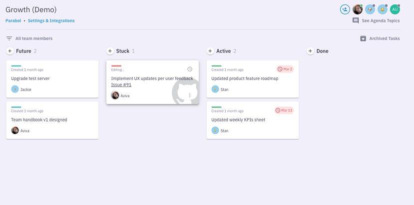Parabol task board with GitHub issues