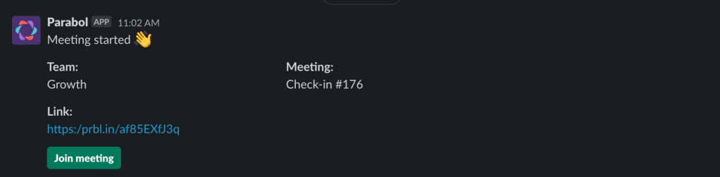 screenshot of a Parabol notification in Slack