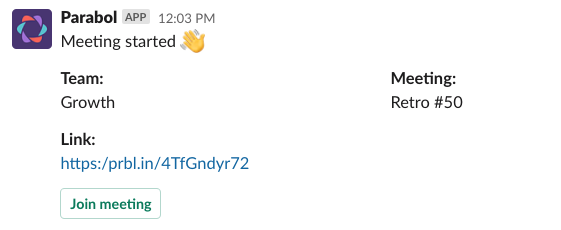 Slack notification for a meeting starting in Parabol 
