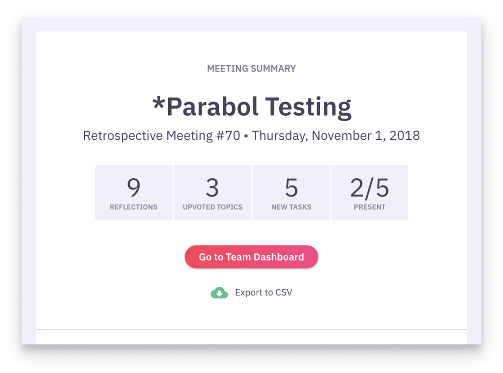 screenshot of a Parabol meeting summary