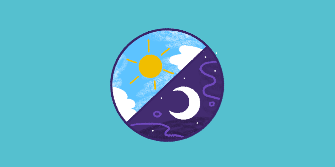 async-retros illustration of day and night together in a circle