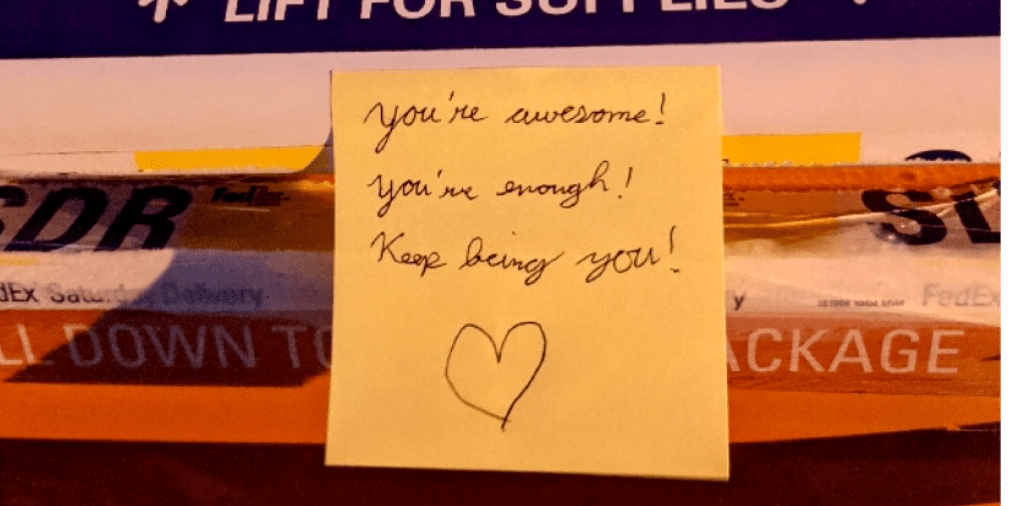 snow-and-tell-min photo of a post-it note with an encouraging message