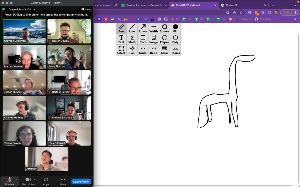 excellent drawing of a giraffe during pictionary with the parabol team