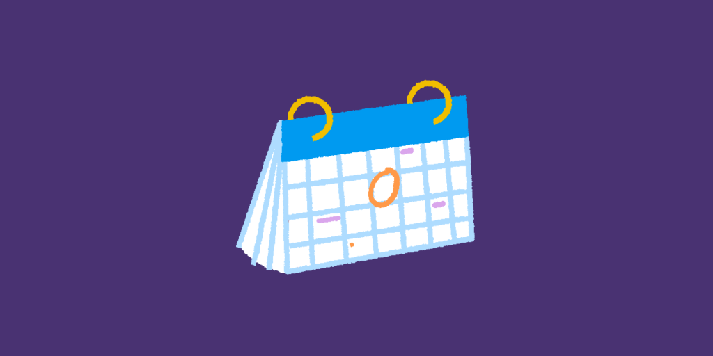 A ring-bound calendar on a purple background