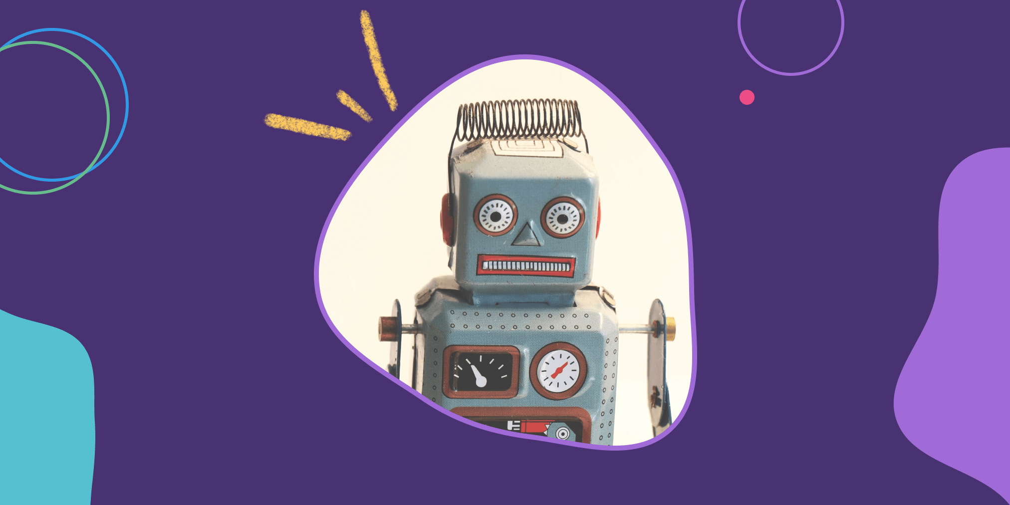 a toy robot on a purple background