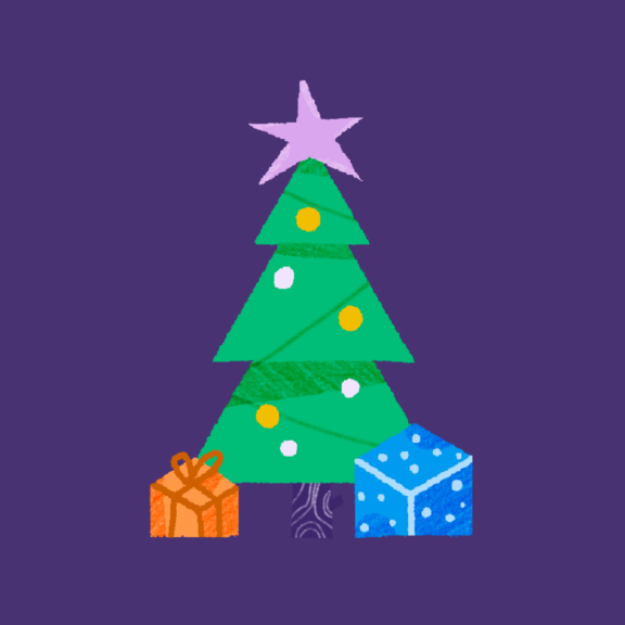 an illustration of a christmas tree on a purple background