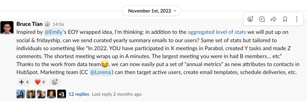 Screenshot of the initial idea shared in Slack