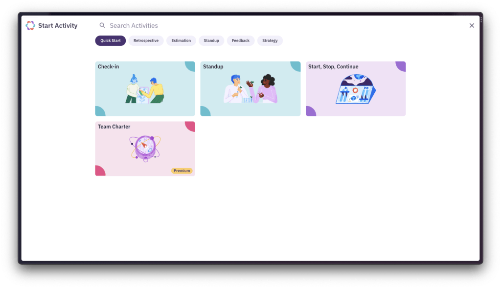 Tomorrow’s way to start meetings: a full-page activity library