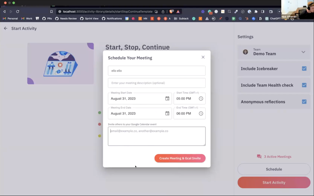 Demo of Parabol's upcoming Google Calendar integration