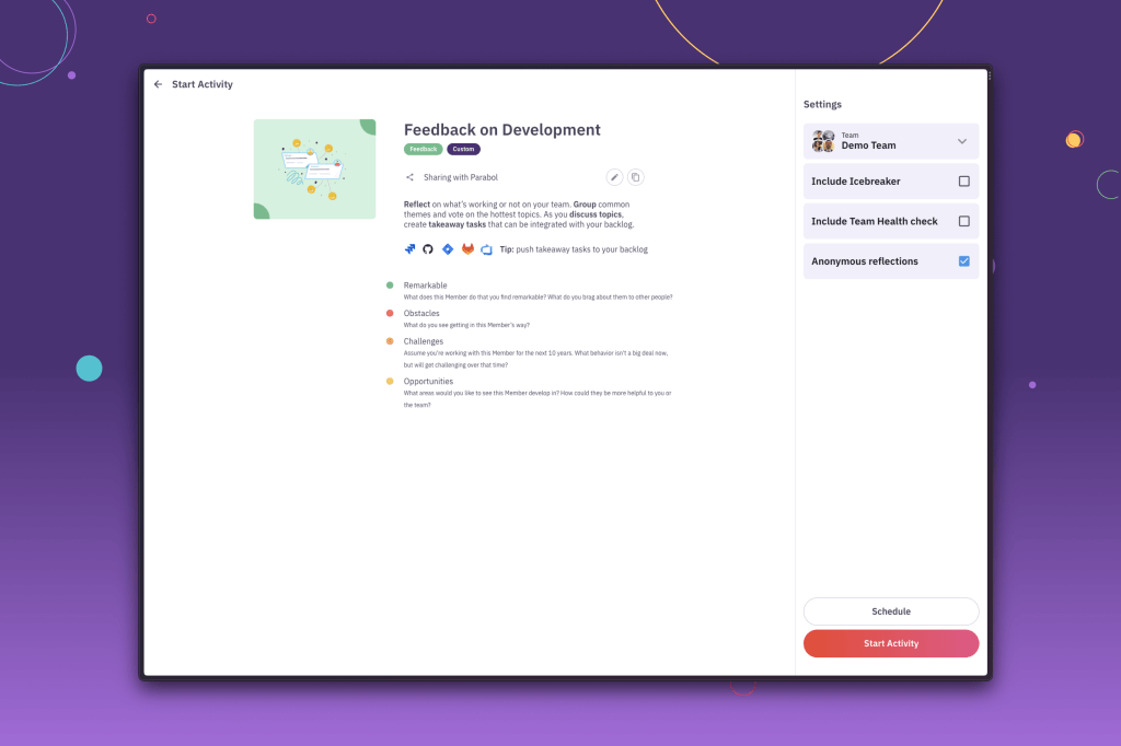 360 Review Feedback on Role Development template being used in Parabol