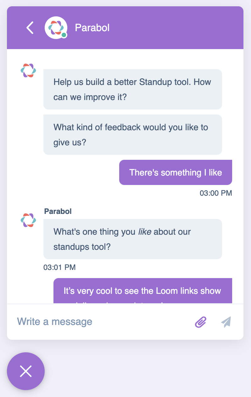 Parabol's standup feedback chatbot with draft text included