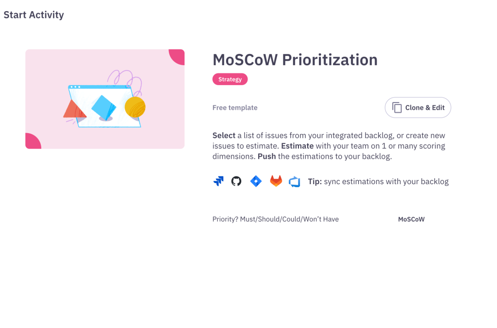 MoSCoW prioritization template in Parabol