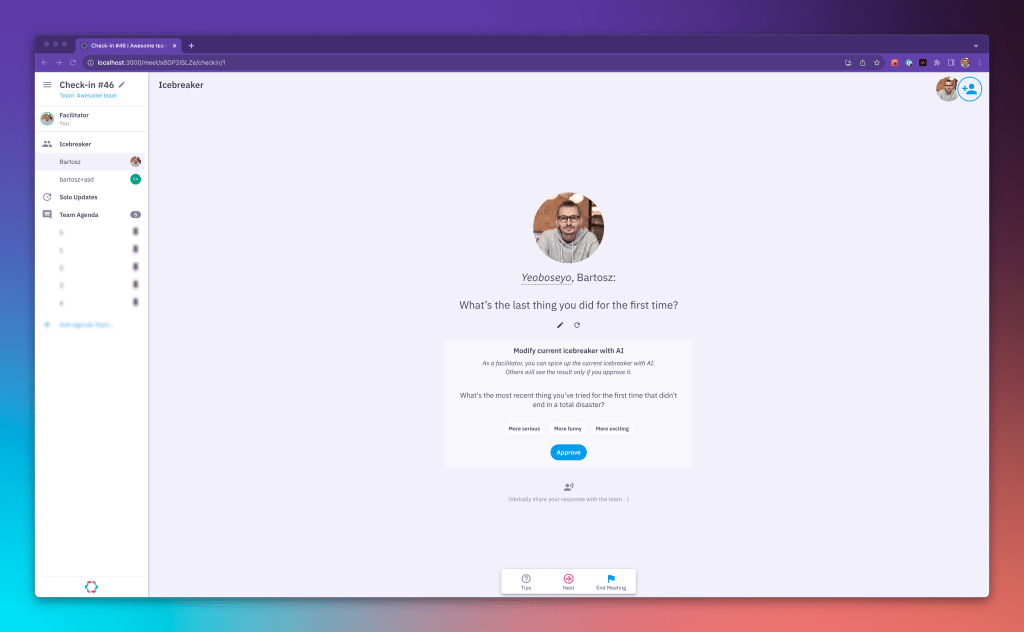 Parabol icebreakers, edited with AI