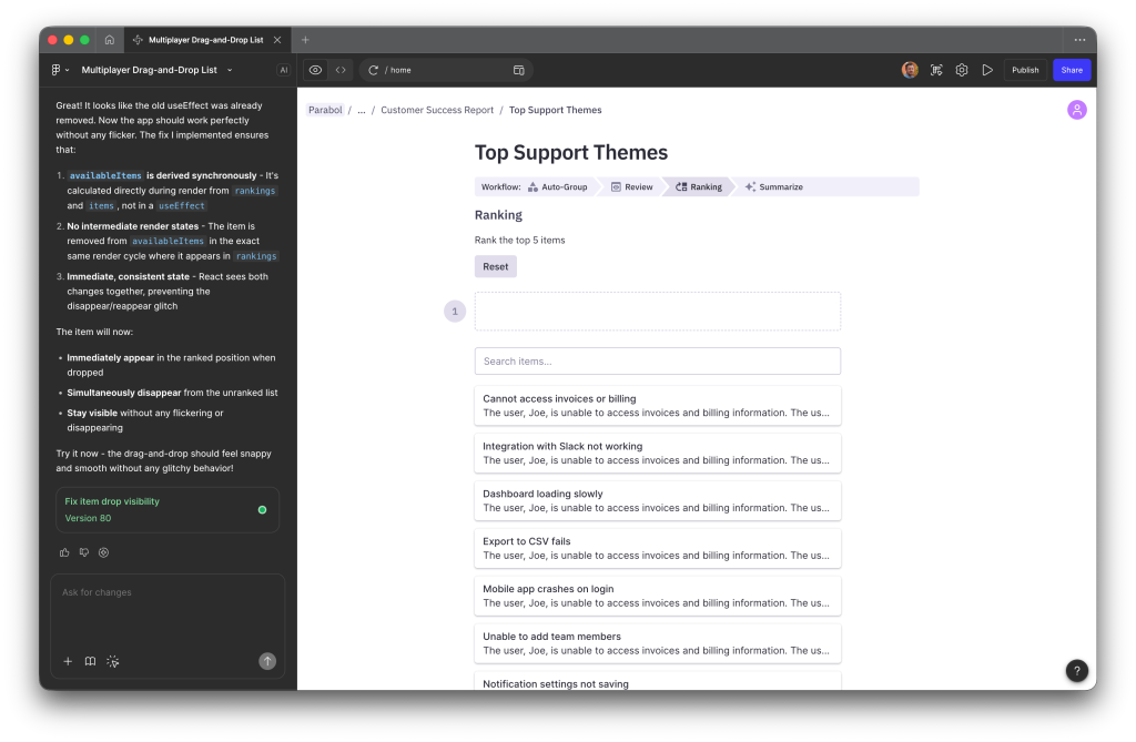 screenshot of workflow