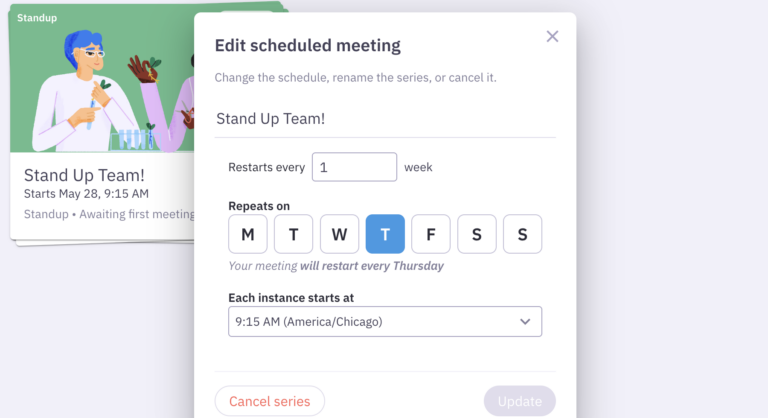 Parabol Screencap of Meeting Scheduling Redesign