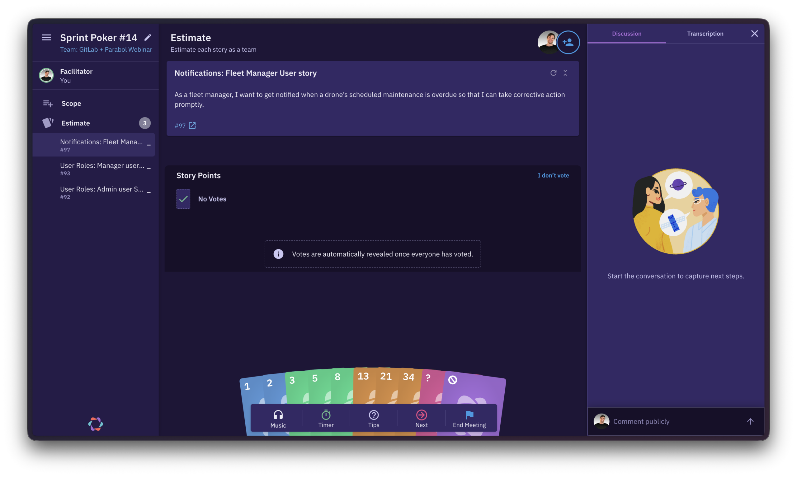 Parabol Estimate Meeting Dark Mode Screenshot Parabol Estimate Meeting Dark Mode Screenshot